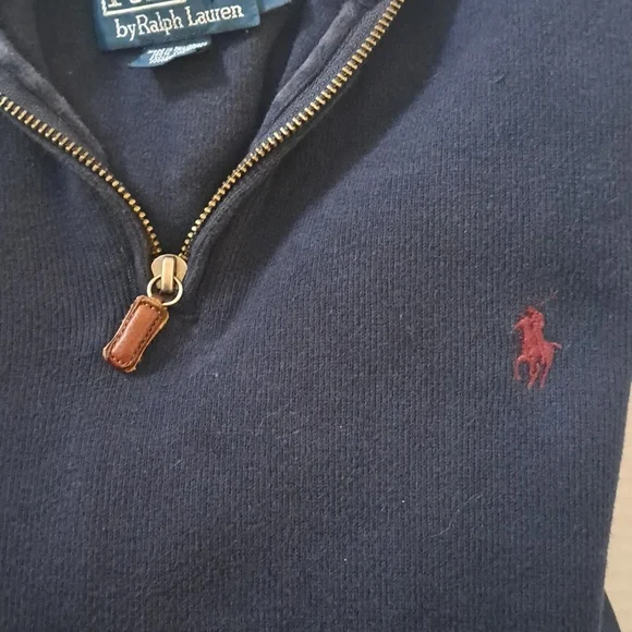 POLO RALPH LAUREN Navy Blue 1/4 Zip 100% Cotton Size M Sweater - Picture 7 of 8